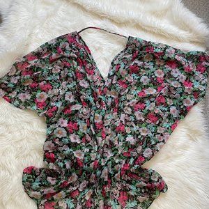 Victoria's Secret Open-back tunic/caftan MEDIUM dark floral print peep arms